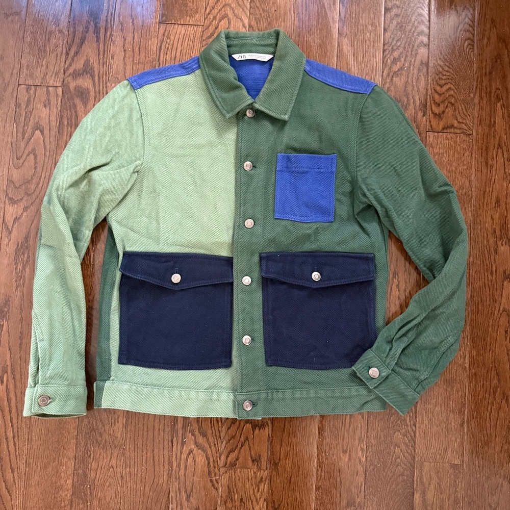 Zara Green and Blue Men's color blocked  Shirt Jacket